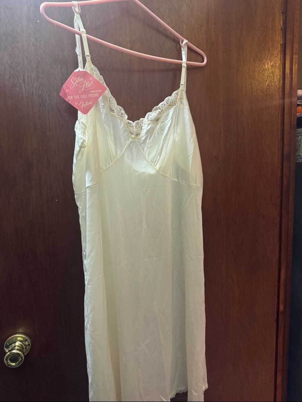 Vintage Fortune - Cream Lace-Trim Slip Dress